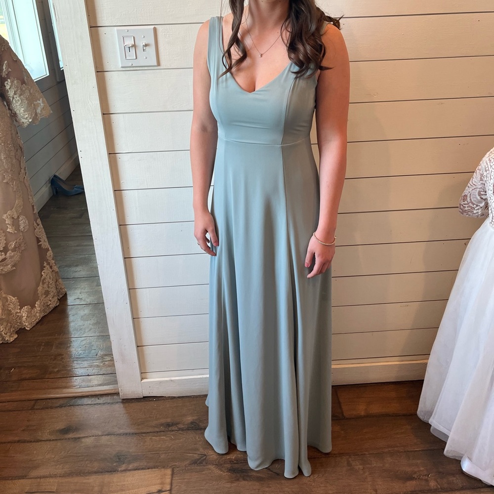 Show me your mumu Jenn bridesmaids dress in Silver Sage Crisp